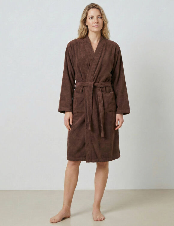 Peignoir mixte adulte col kimono - &eacute;ponge bouclette 380 g/m&sup2; (chocolat)