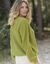 Pull  col V maille anglaise ajourée (vert mousse)