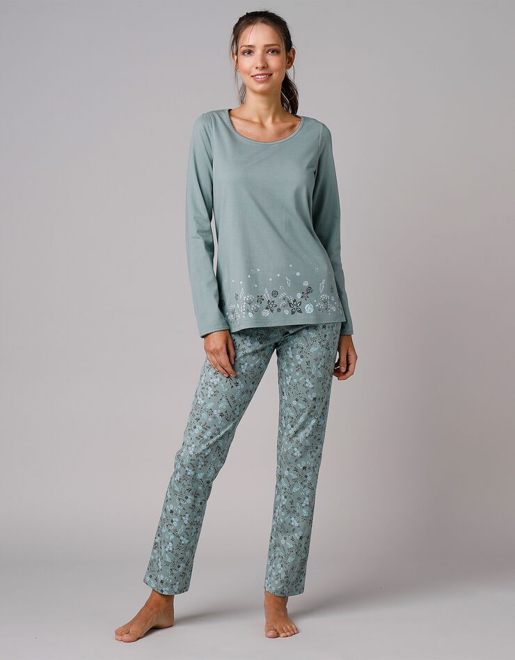 Tee-shirt de pyjama manches longues imprimé base fleurs (kaki)