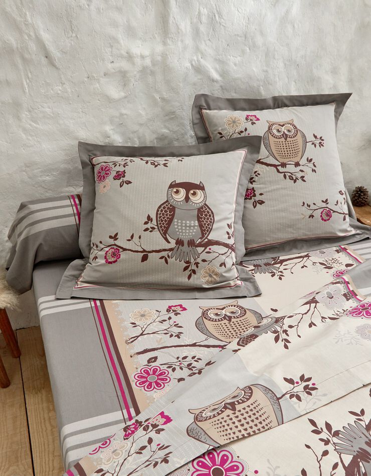 Linge de lit Chouette coton (gris)