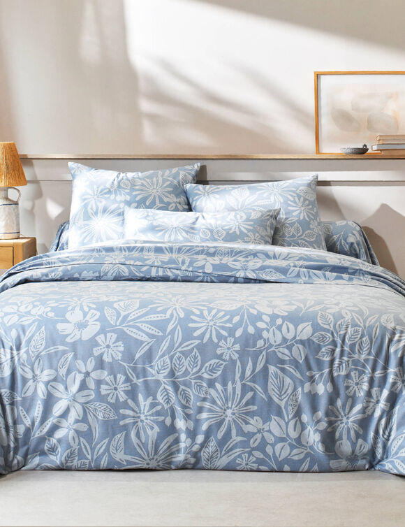 Linge de lit Céline en flanelle imprimé floral (bleu grisé)