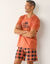 Pyjama short coton carreaux manches courtes (abricot)