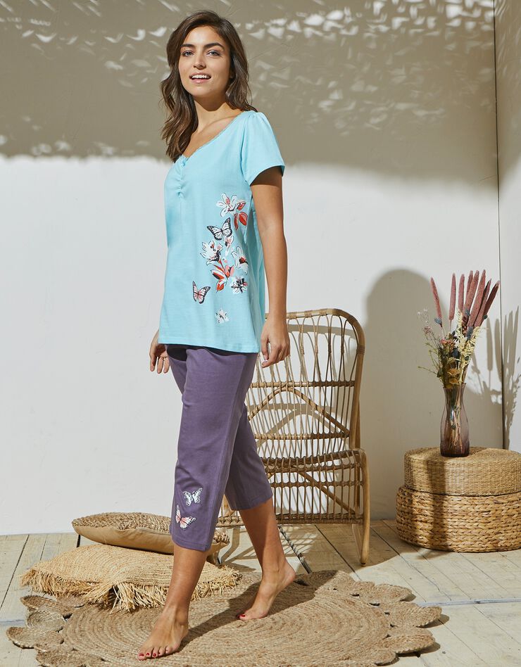 Pantacourt pyjama imprimé placé papillons (anthracite) Pantacourt pyjama imprimé placé papillons (anthracite)