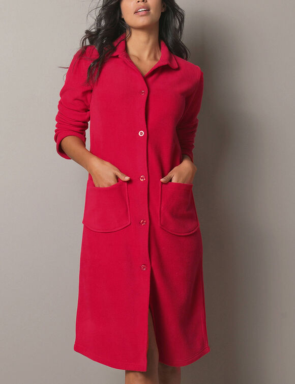 Peignoir polaire boutonn&eacute; (cerise)