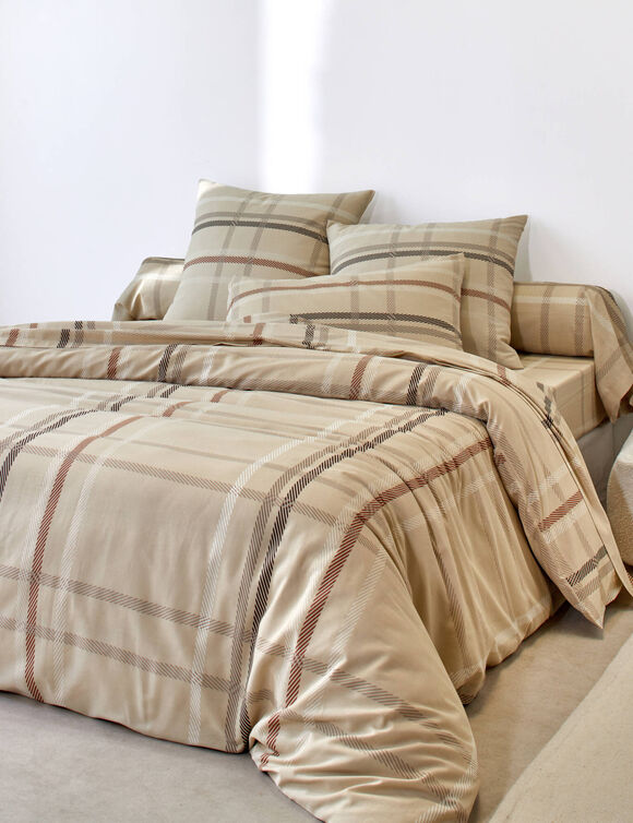 Linge de lit Karl imprim&eacute; &eacute;cossais - coton 52 fils/cm&sup2; (beige)
