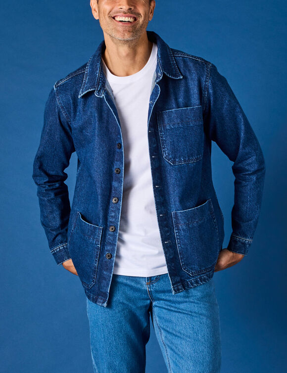 Veste worker boutonn&eacute;e 3 poches jean coton (stone)