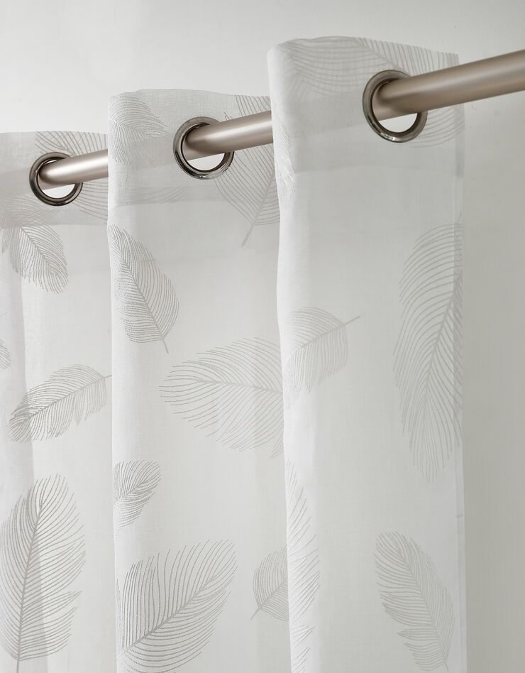 Voilage motif plumes - finition œillets (blanc)