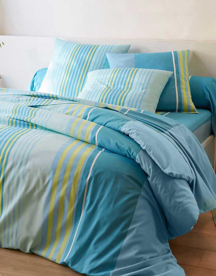 Linge de lit Détroit en coton imprimé rayures (turquoise)