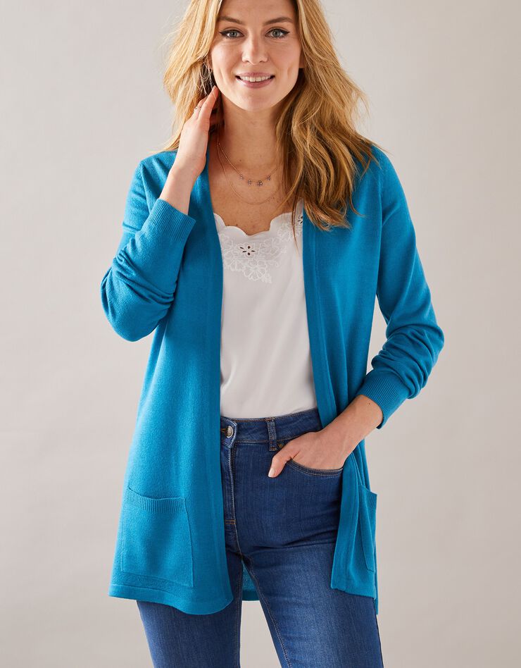 Gilet porter ouvert toucher cachemire (bleu prusse) Gilet porter ouvert toucher cachemire (bleu prusse)