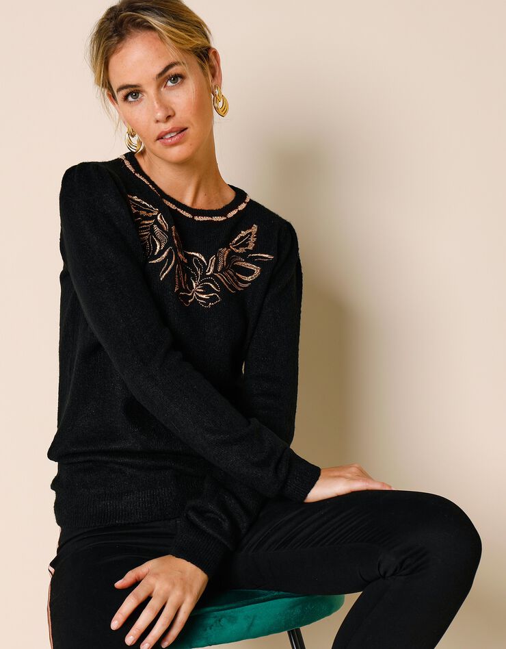 Pull brodé sequins dorés (noir / cuivre) Pull brodé sequins dorés (noir / cuivre)