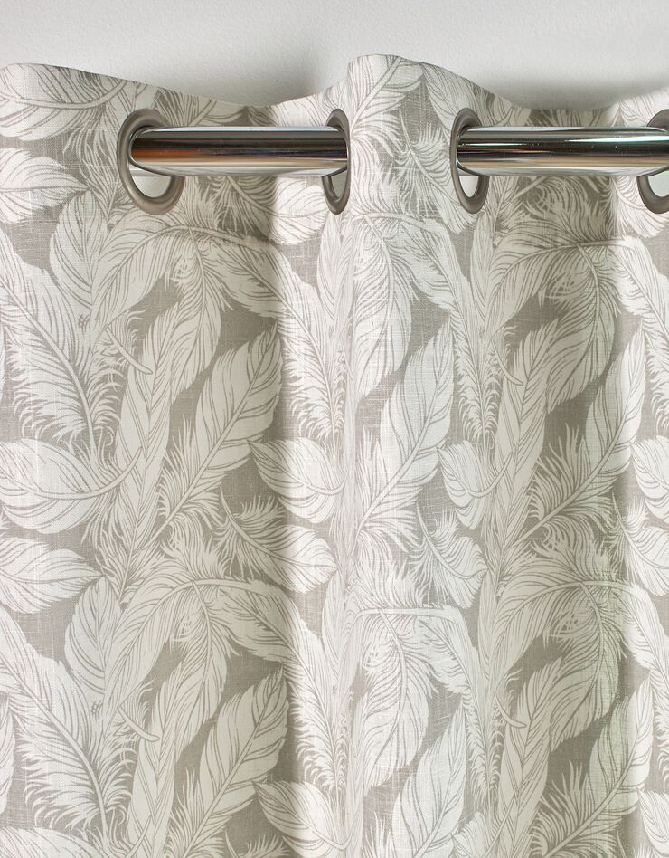 Rideau en ramie imprimé feuillages (gris)