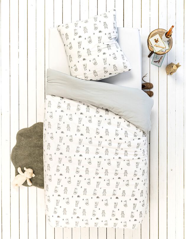 Parure de lit enfant Forêt - gaze de coton (kaki / blanc)