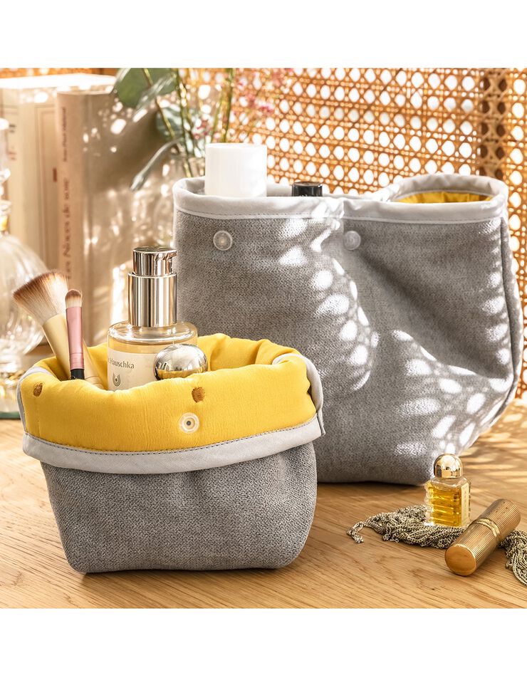 Trousse de rangement matelassée gris/miel, lot de 2 - collection upcycling (gris/jaune) Trousse de rangement matelassée gris/miel, lot de 2 - collection upcycling (gris/jaune)