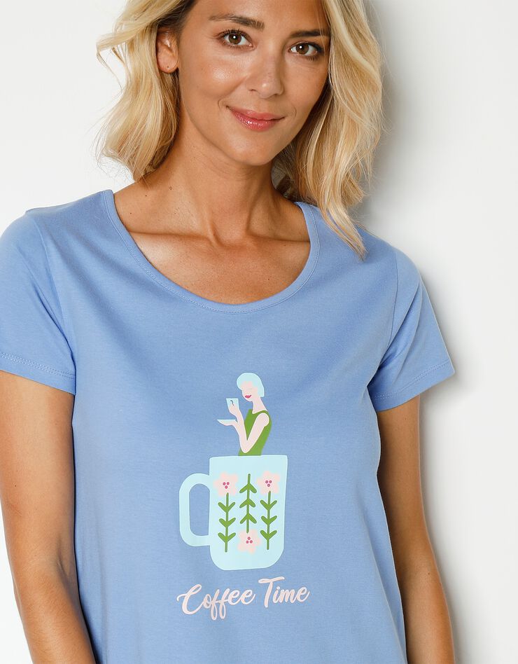 Chemise de nuit courte motif Coffee Time manches courtes (lavande) Chemise de nuit courte motif Coffee Time manches courtes (lavande)