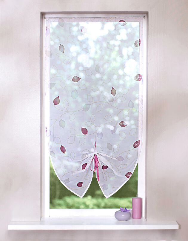 Store vitrage clairière voile imprimé feuilles (prune)