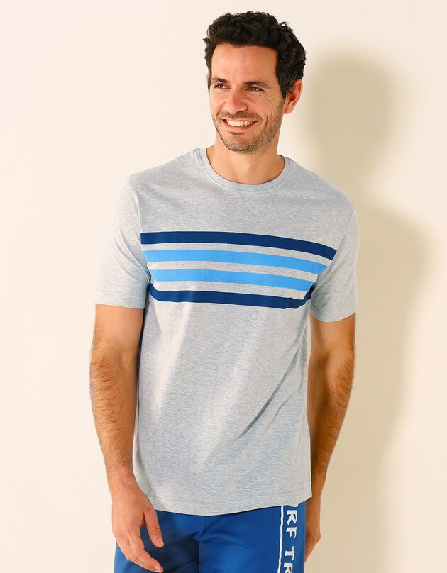 Tee-shirt pyjama manches courtes rayures  (gris chiné)