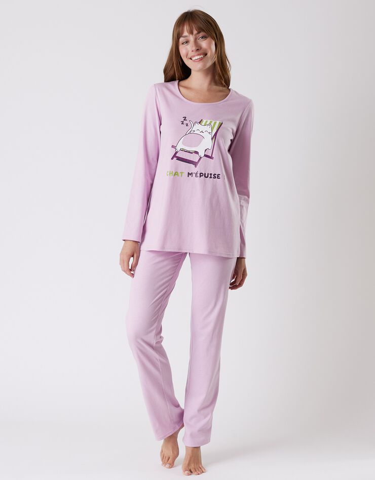 Pyjama manches longues imprimé "Chat" (lilas) Pyjama manches longues imprimé "Chat" (lilas)