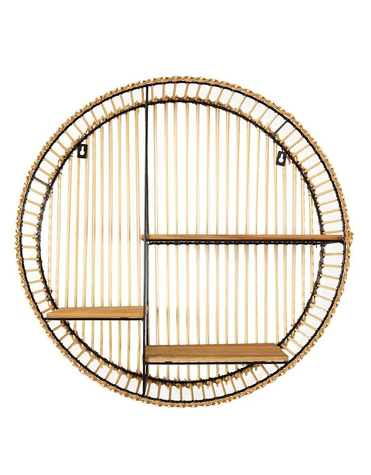 Etagère ronde métal et bois - 3 tablettes (bois)