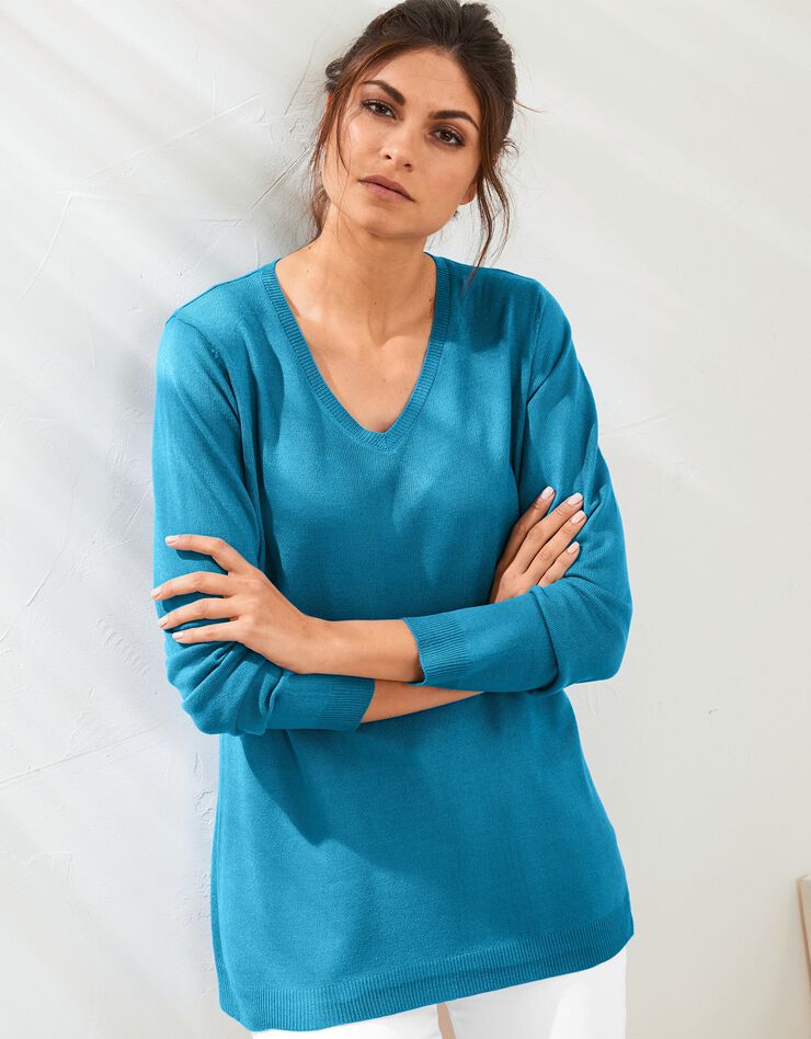 Pull col V toucher cachemire (bleu prusse) Pull col V toucher cachemire (bleu prusse)