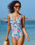 Maillot de bain 1 pièce sans armatures imprimé Bawa (aqua / rose)