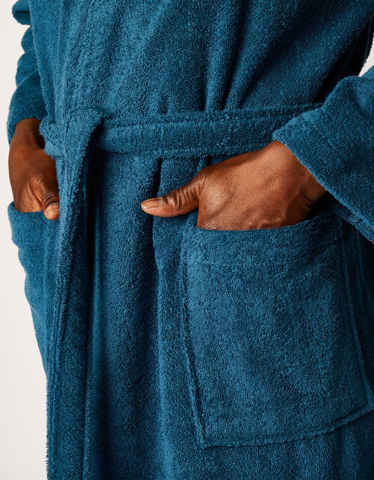 Peignoir mixte adulte col capuche éponge bouclette (bleu paon)