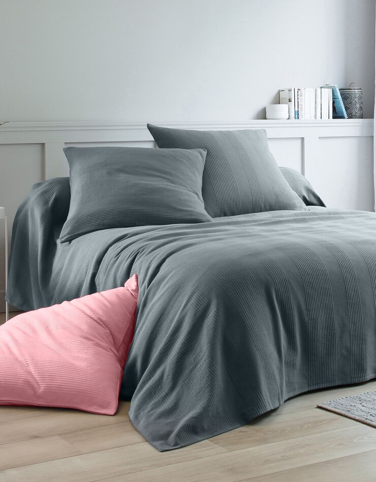 Jeté de lit uni tissé coton (gris anthracite) Jeté de lit uni tissé coton (gris anthracite)
