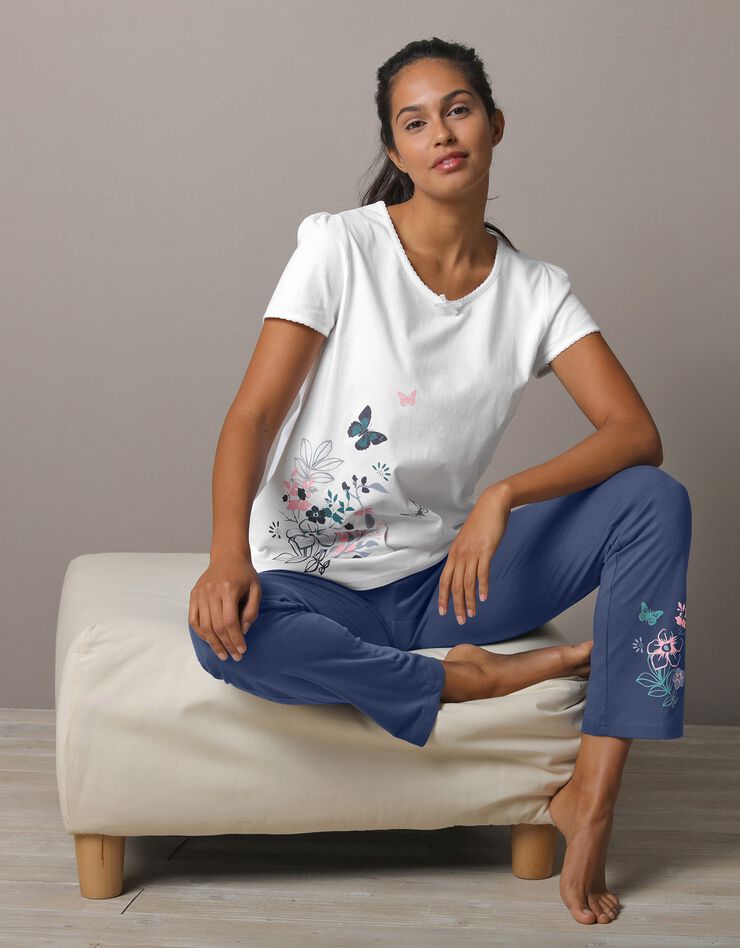 Tee-shirt imprimé placé bucolique - manches courtes (blanc)