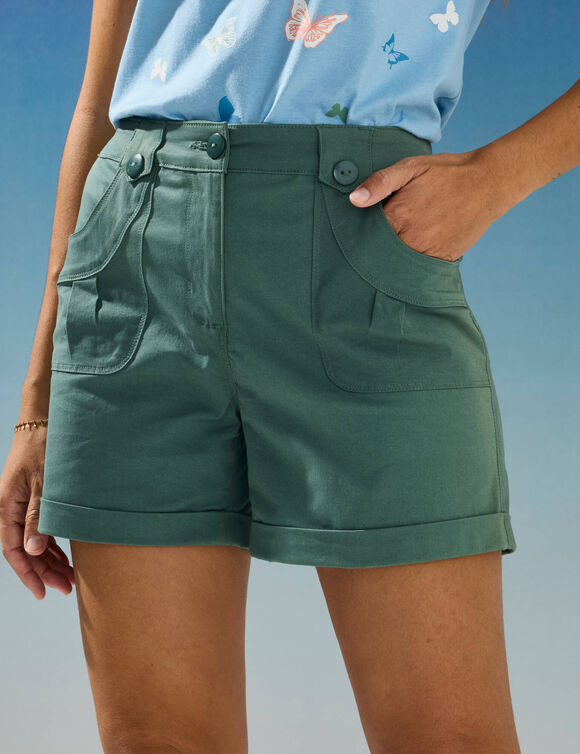 Short &agrave; revers, stretch (kaki fonc&eacute;)