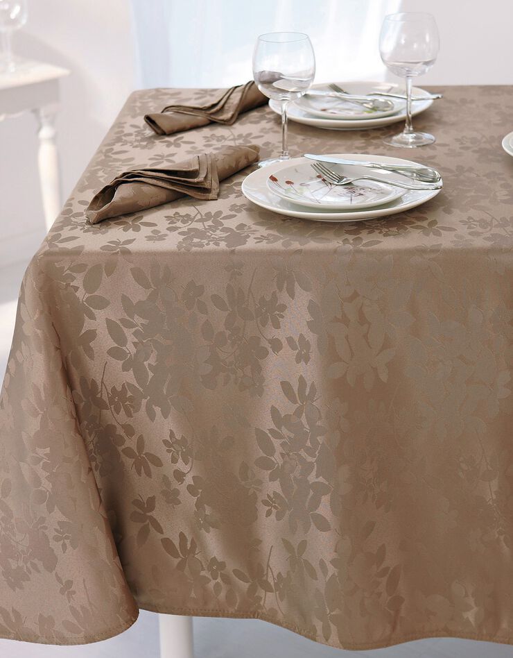 Nappe damassée feuillages Colombine® (taupe) Nappe damassée feuillages Colombine® (taupe)