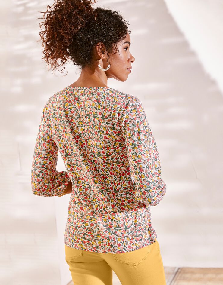 Tee-shirt manches 3/4 imprimé fleurs (corail) Tee-shirt manches 3/4 imprimé fleurs (corail)
