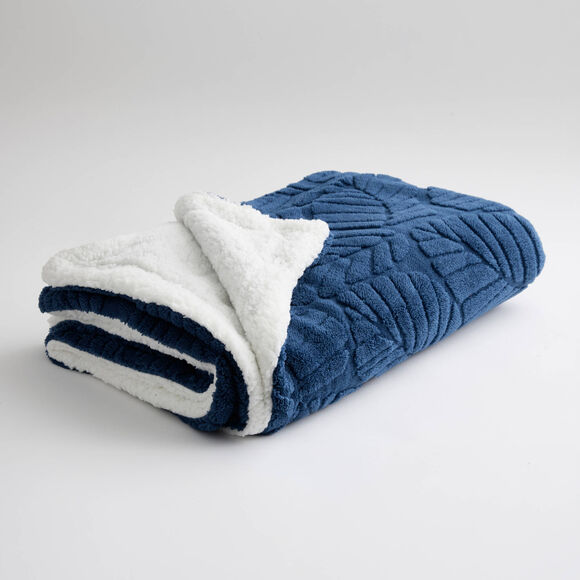 Plaid polaire reli&eacute;f&eacute;, toucher peluche (bleu marine)