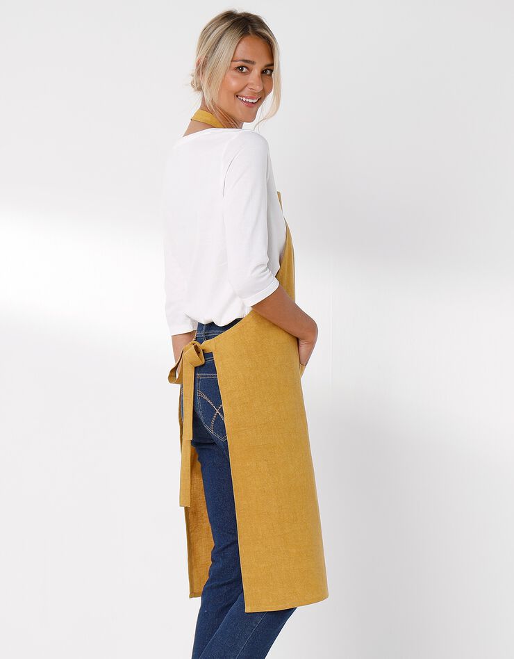 Tablier bavette coton et lin uni personnalisable (jaune)