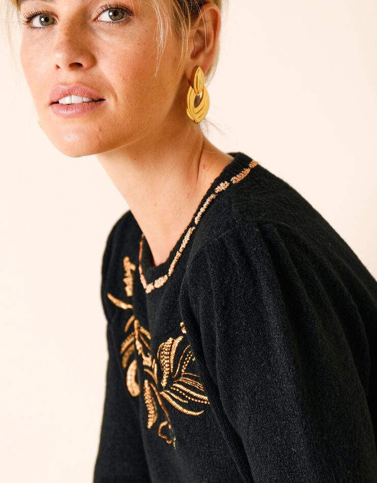 Pull brodé sequins dorés (noir / cuivre) Pull brodé sequins dorés (noir / cuivre)
