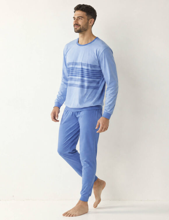 Pyjama coton ray&eacute; manches longues (bleu)