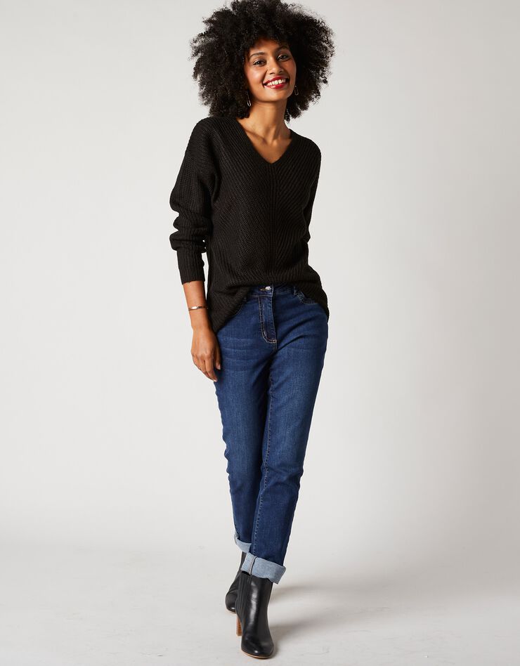 Pull col V, maille anglaise toucher mohair (noir) Pull col V, maille anglaise toucher mohair (noir)