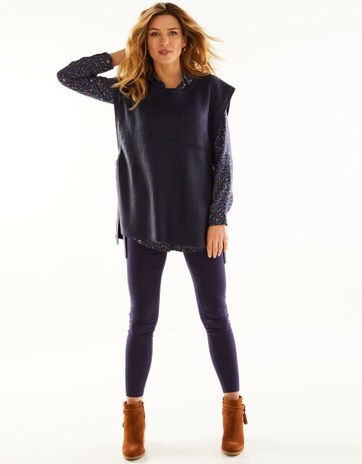 Pull tunique sans manches, maille anglaise toucher mohair (marine) Pull tunique sans manches, maille anglaise toucher mohair (marine)