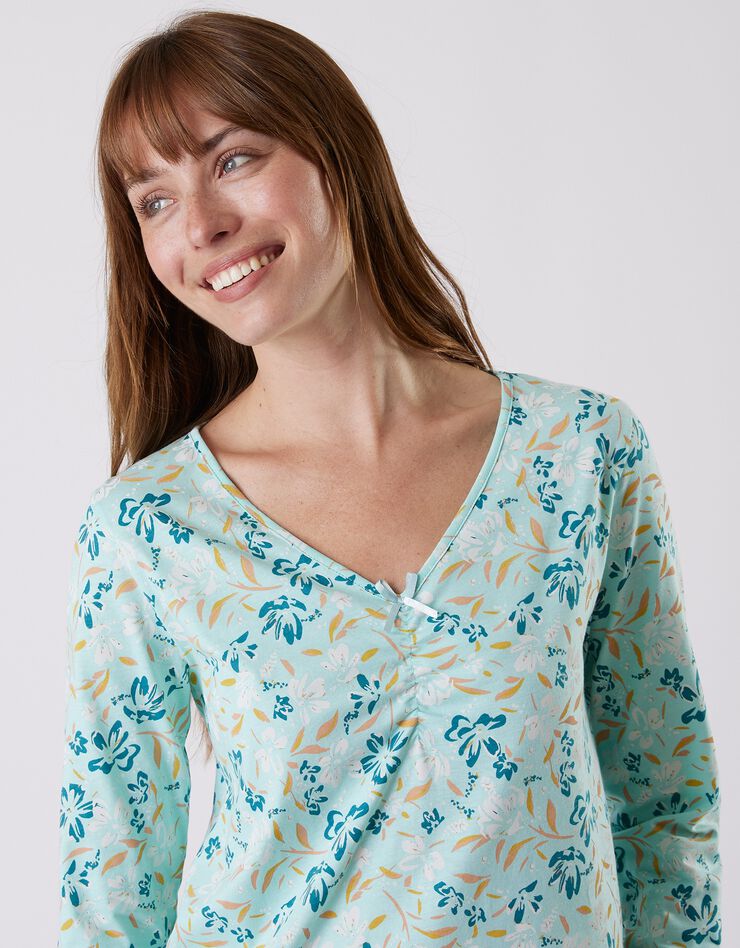 Tee-shirt pyjama manches longues imprimé floral (aqua) Tee-shirt pyjama manches longues imprimé floral (aqua)