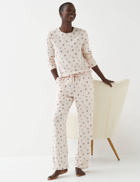 Pyjama pantalon tout doux manches longues imprim&eacute; noeud (cr&egrave;me)