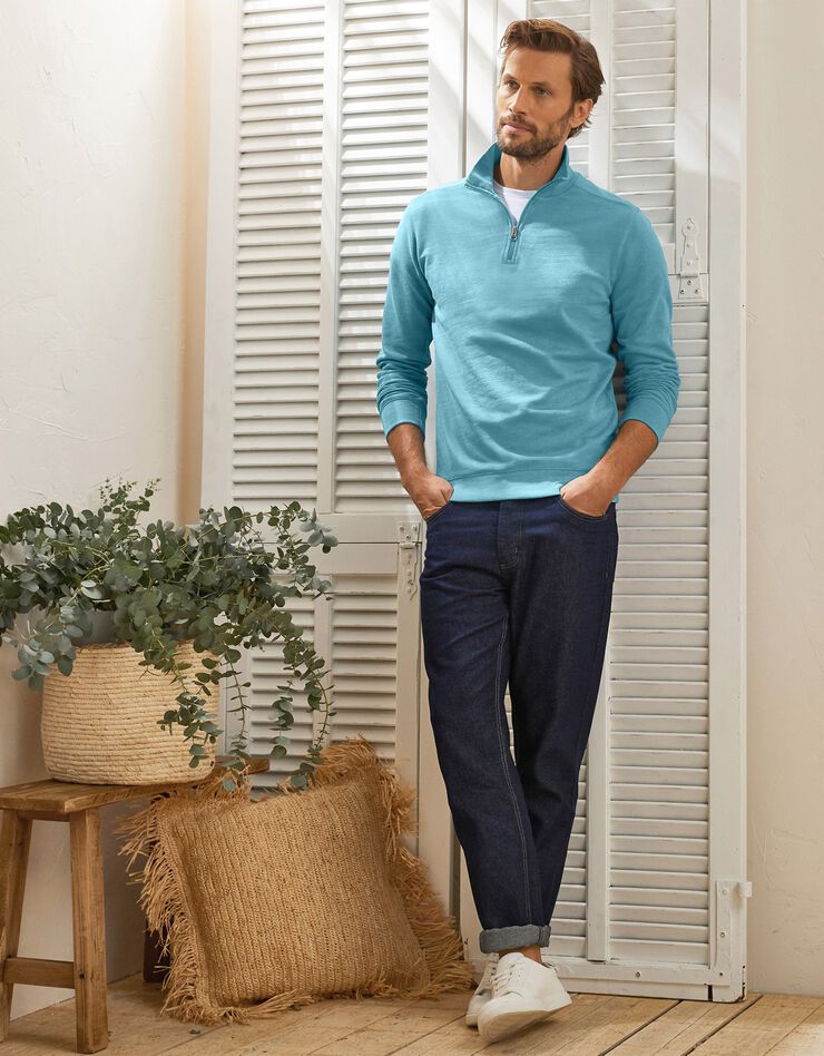 Sweat molleton col camionneur zippé (bleu vert) Sweat molleton col camionneur zippé (bleu vert)