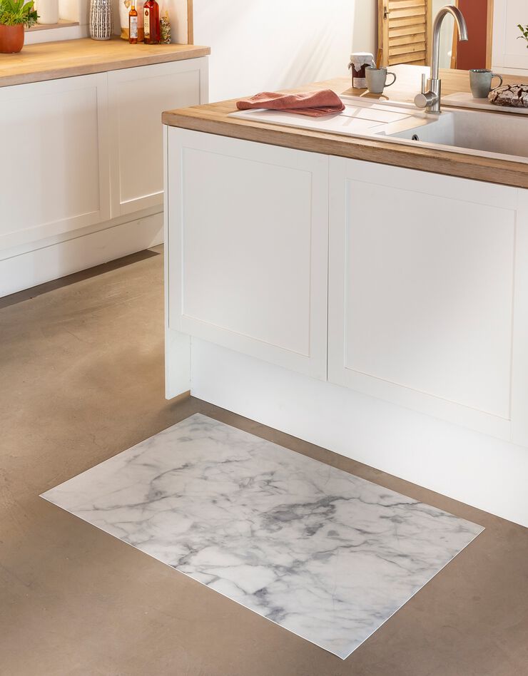 Tapis vinyle effet marbre blanc (blanc)