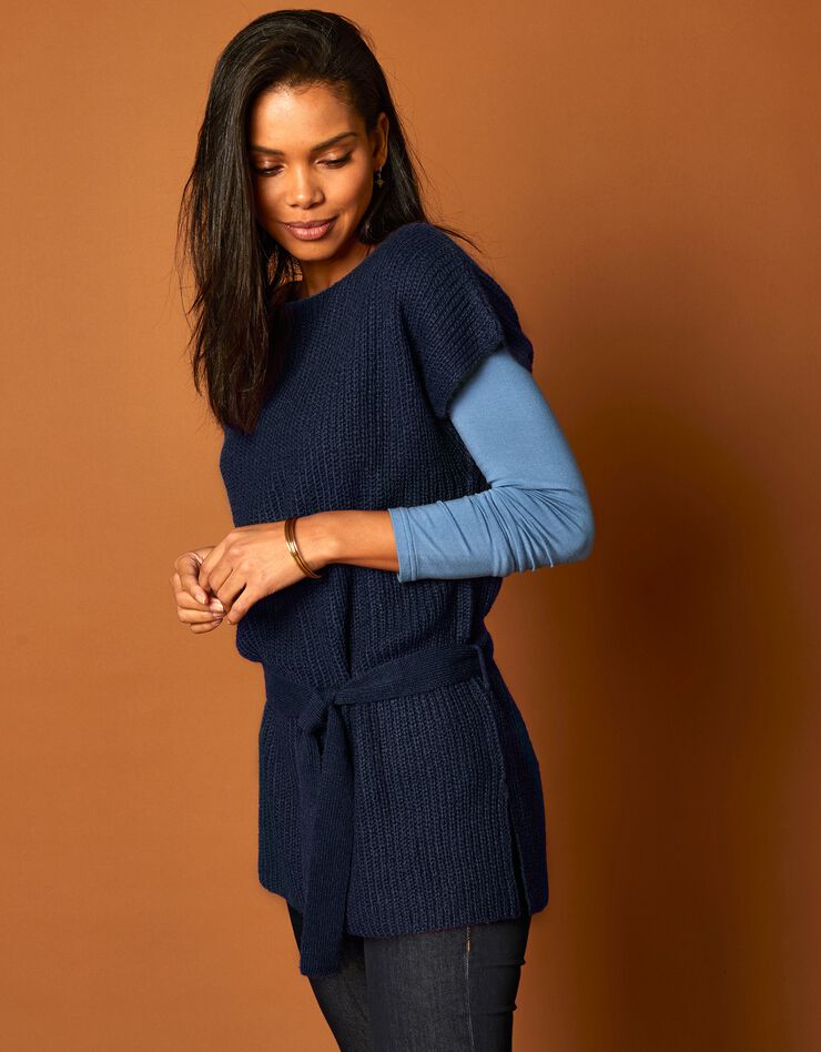 Pull tunique sans manches, maille anglaise toucher mohair (marine) Pull tunique sans manches, maille anglaise toucher mohair (marine)
