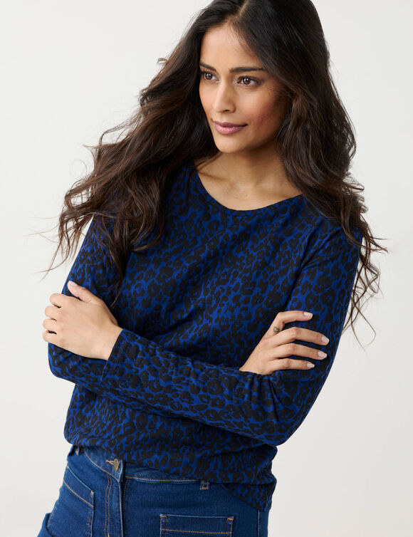 T-shirt imprim&eacute; peau de b&ecirc;te, stretch (bleu / noir)