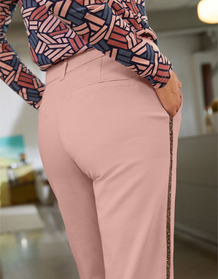 Pantalon chino bande strassée (rose grisé)