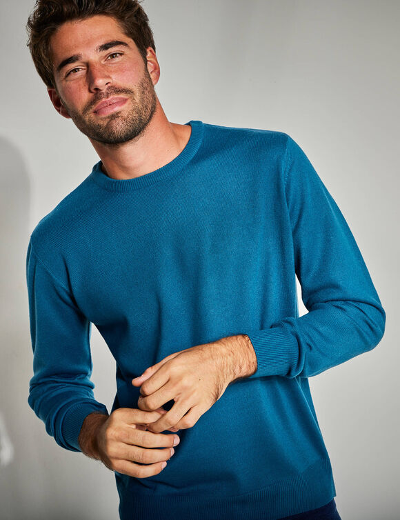 Pull uni col rond (bleu pétrole)