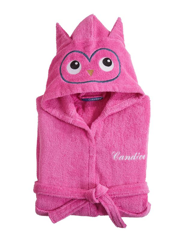 Peignoir de bain personnalisable à capuche chouette (fuchsia) Peignoir de bain personnalisable à capuche chouette (fuchsia)