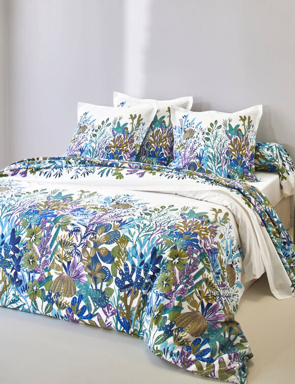 Linge de lit Abysse en coton imprim&eacute; (blanc)