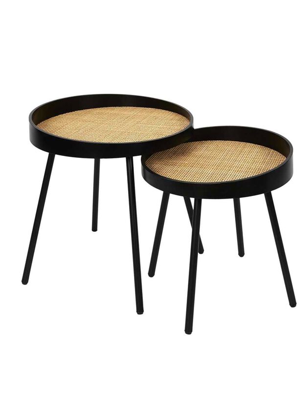 Tables gigognes avec plateau en rotin - lot de 2 (noir)