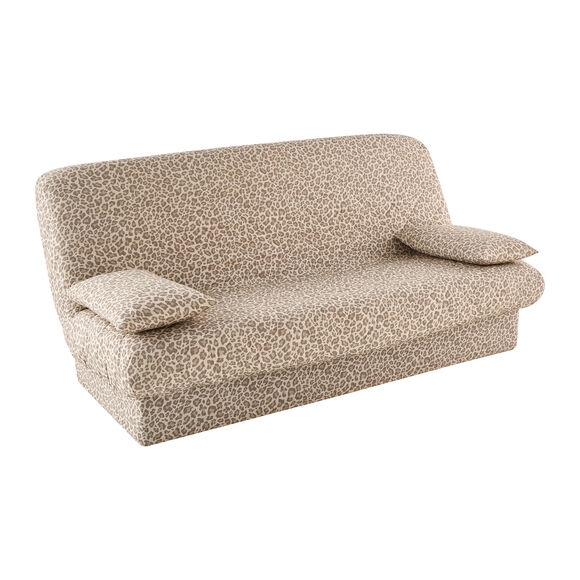 Housse clic-clac standard matelass&eacute;e imprim&eacute; l&eacute;opard (taupe)