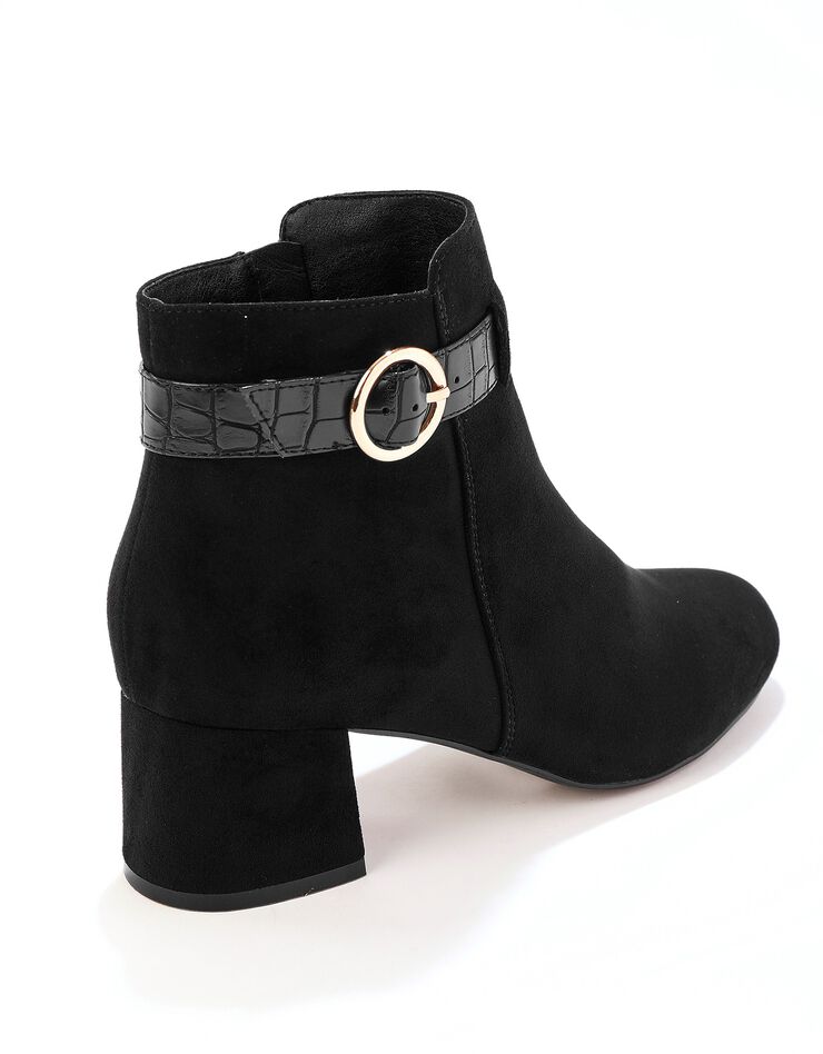 Boots à talon avec bride croco et boucle dorée - noir (noir) Boots à talon avec bride croco et boucle dorée - noir (noir)