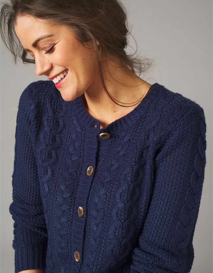 Cardigan boutonné, maille torsadée (marine) Cardigan boutonné, maille torsadée (marine)